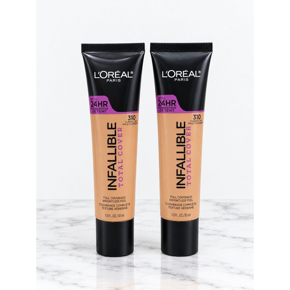 2 Pack L'Oreal Paris Infallible Total Cover Foundation 310 Classic Tan 1 fl oz
